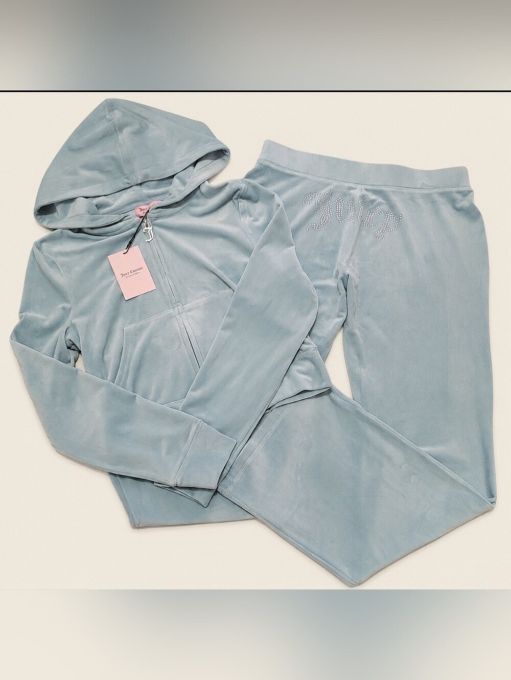Juicy Couture Pastel Turquoise Velour Zip Hoodie & Pants Set - M